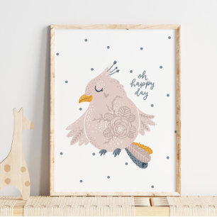 Baby Bird Pink Happy Day Poster Wall Print