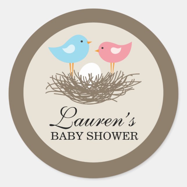Baby Bird's Nest Baby Shower Runder Aufkleber (Vorderseite)