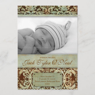 Baby Birth Ankündigung Vintag Brown Green