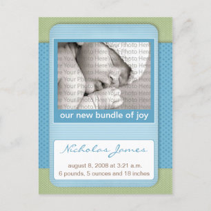 Baby Birth Announcement Blue Polka Dots Ankündigungspostkarte