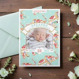 Baby Birth Announcement Card - Dekorativer Elefant Ankündigung