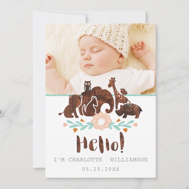 Baby Birth Announcement Card - Woodland Safari Ankündigung (Vorderseite)