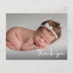 Baby Birth Announcement Danke White Script Postkarte