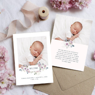 Baby Birth Announcement   florales verziertes Foto Einladung