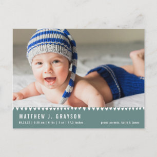 Baby Birth Announcement Foto Green Postcard Ankündigungspostkarte