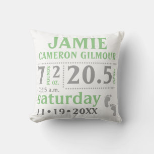 Baby Birth Announcement Pillow Green Foto Kissen