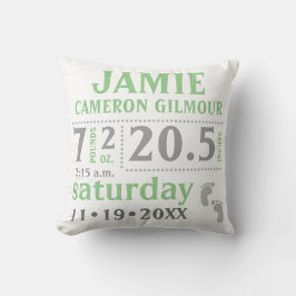 Baby Birth Announcement Pillow Green Kissen