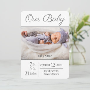 Baby Birth Foto Gray Our Baby Ankündigung