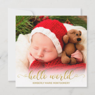 Baby Birth Hello World Gold Script mit dem Hearts Feiertagskarte