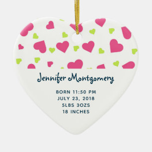Baby Birth Pink und Green Tumbling Hearts Muster Keramik Ornament