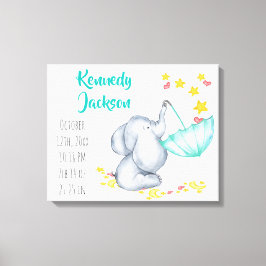 Baby Birth Record Stats Elephant Hearts and Stars Leinwanddruck