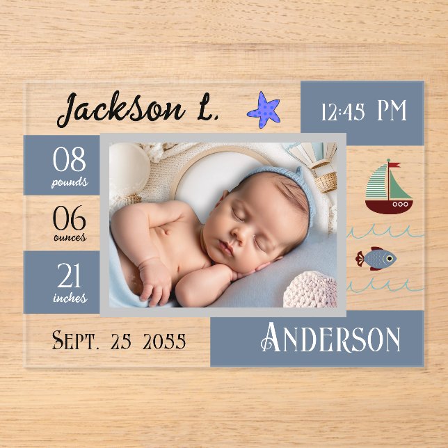 Baby Birth Statistics One Foto Ankündigung (Vorderseite)