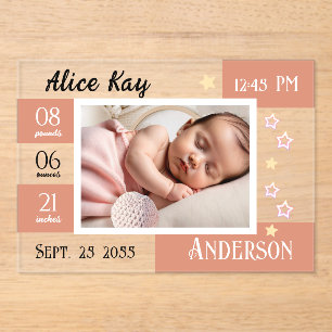 Baby Birth Statistics One Foto Pink Ankündigung