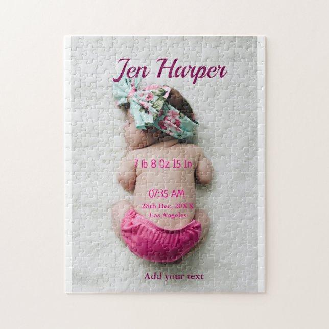 Baby birth stats add name place date keepsake memo puzzle (Vertikal)
