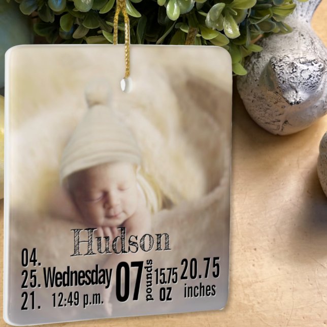 Baby Birth Stats Birth Record Christmas Foto Keramikornament (Von Creator hochgeladen)
