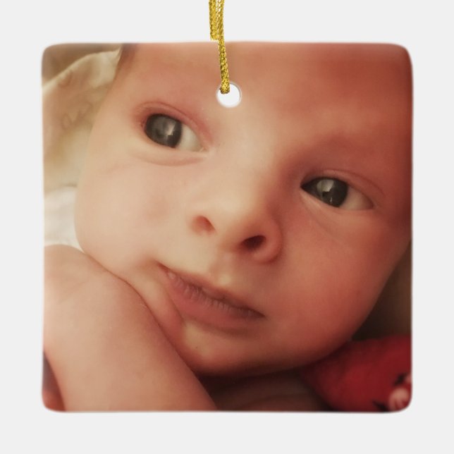 Baby Birth Stats Birth Record Christmas Foto Keramikornament (Vorderseite)