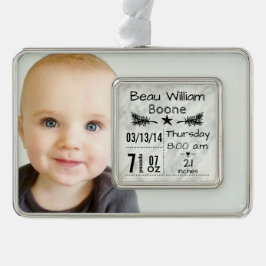 Baby Birth Stats Birth Record Christmas Foto Rahmen-Ornament Silber