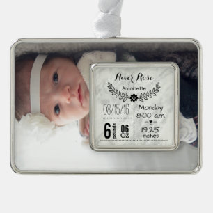 Baby Birth Stats Birth Record Christmas Foto Rahmen-Ornament Silber