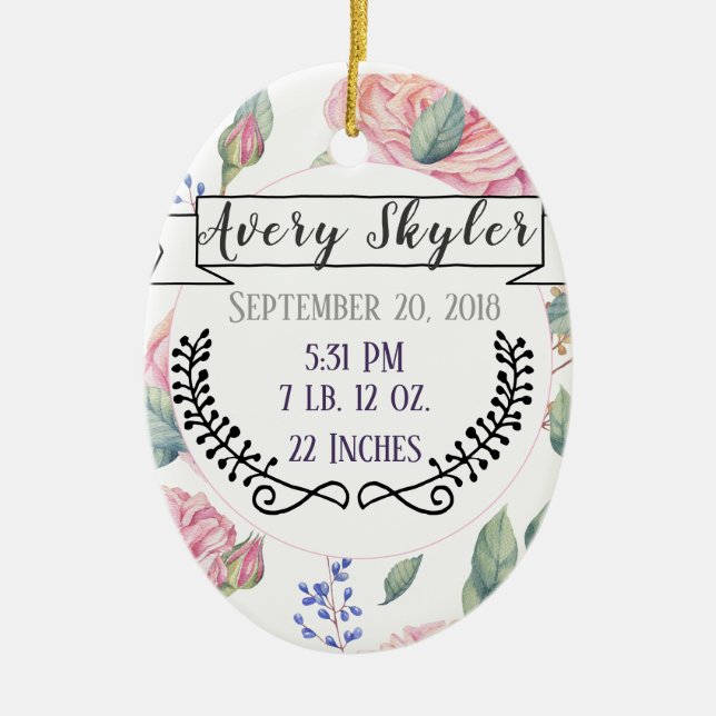 Baby Birth Stats Birth Record Christmas Photo Keramik Ornament (Vorne)