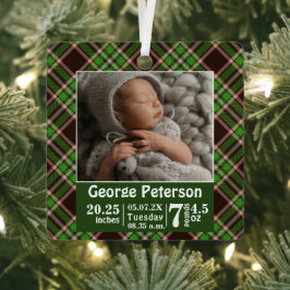 Baby Birth Stats Birth Record Foto Green Kariert Ornament Aus Metall
