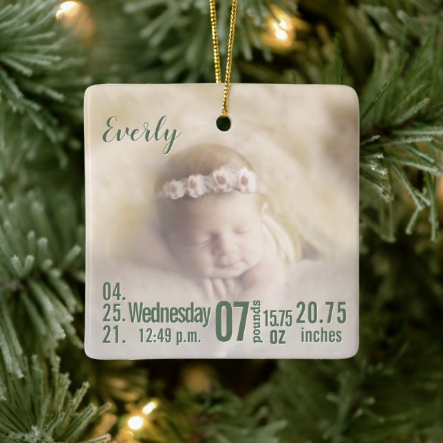 Baby Birth Stats Birth Record Weihnachtsgebäck Fot Keramikornament (Baum)
