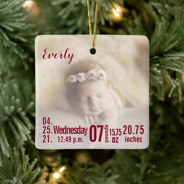 Baby Birth Stats Birth Record Weihnachtsgebäck Fot Keramikornament (Baum)