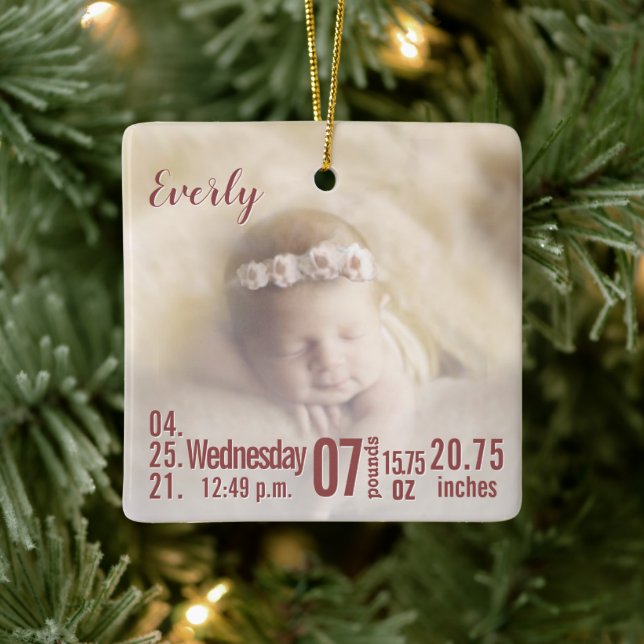 Baby Birth Stats Birth Record Weihnachtsgebäck Fot Keramikornament (Baum)