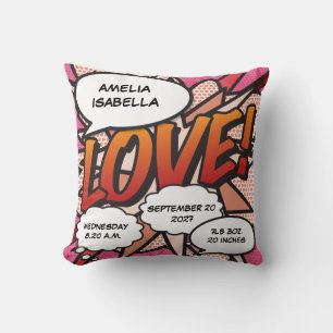 Baby Birth Stats Comic Buch Pop Kissen