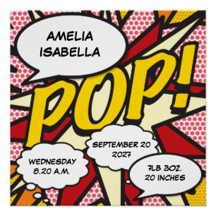 Baby Birth Stats Comic Buch Pop Poster