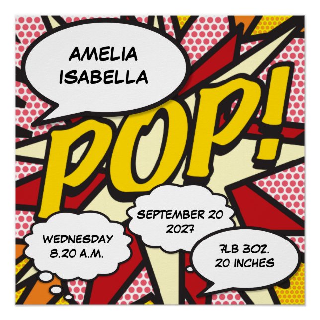 Baby Birth Stats Comic Buch Pop Poster