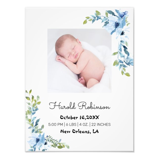 Baby Birth Stats Floral Fotodruck (Vorne)