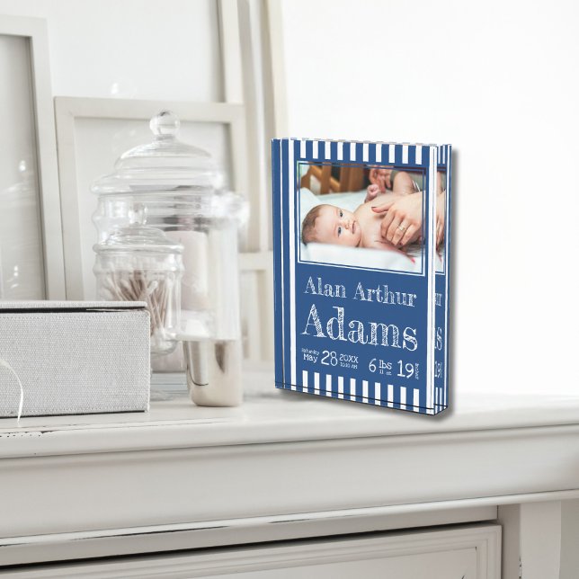 Baby Birth Stats Foto Block | Blaue Streifen (Von Creator hochgeladen)