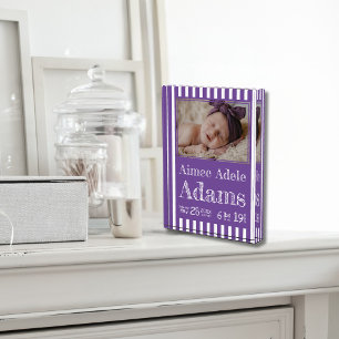 Baby Birth Stats Foto Block Lila Streifen