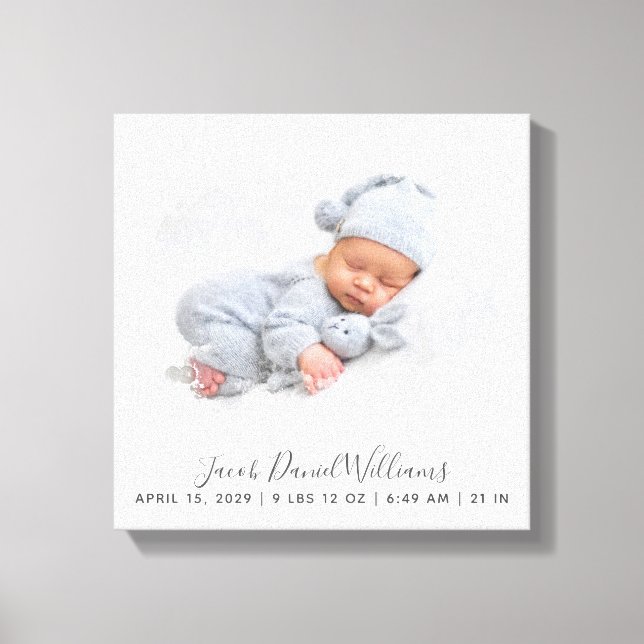 Baby Birth Stats Foto Maske Neugeborene Keepake Leinwanddruck (Vorderseite)