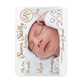 Baby Birth Stats & Foto Monogram Custom Keepake Magnet