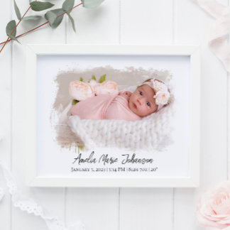 Baby Birth Stats Foto Newborn Keepake Kinderzimmer Poster