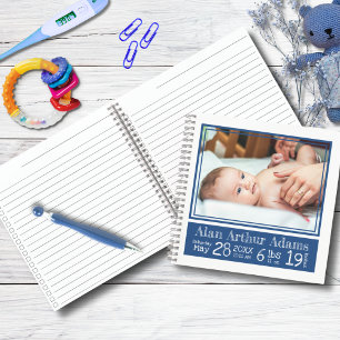 Baby Birth Stats Foto-Notebook Blaue Streifen Notizbuch