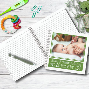 Baby Birth Stats Foto-Notebook Grüne Streifen Notizbuch