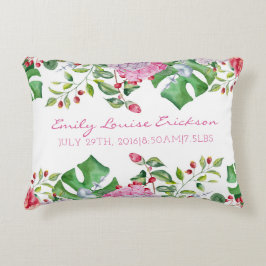 Baby Birth Stats Girl Floral Name Tropical Zierkissen