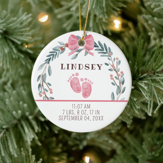 Baby Birth Stats Girl Foto Baby's 1. Christmas Keramik Ornament (Baum)