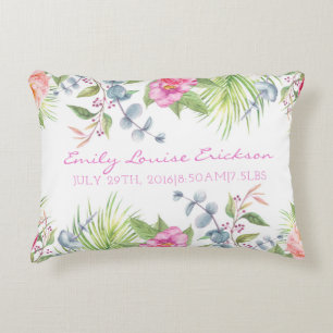 Baby Birth Stats Girl Name Tropical Floral Dekokissen