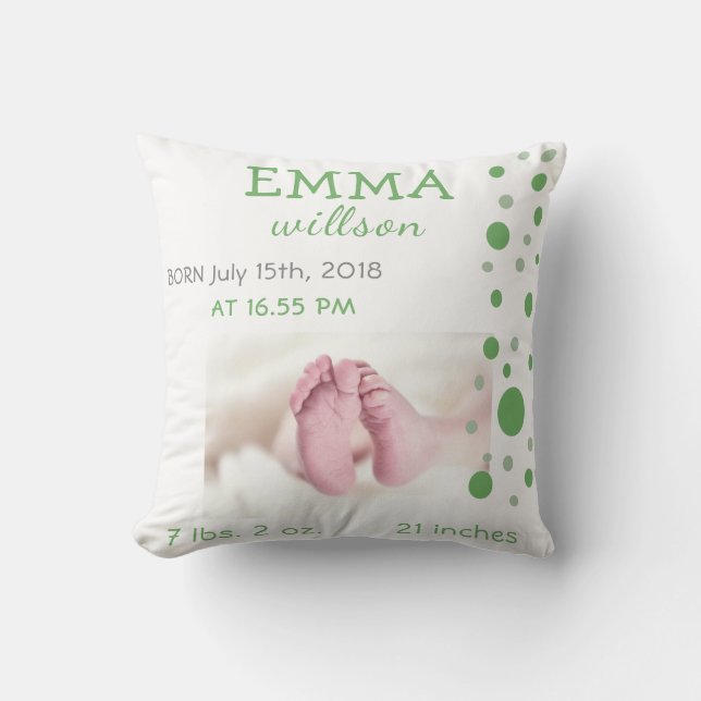 Baby Birth Stats Green Circles Foto Kissen (Vorderseite)