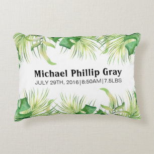 Baby Birth Stats Individuelle Name Tropical Green Dekokissen