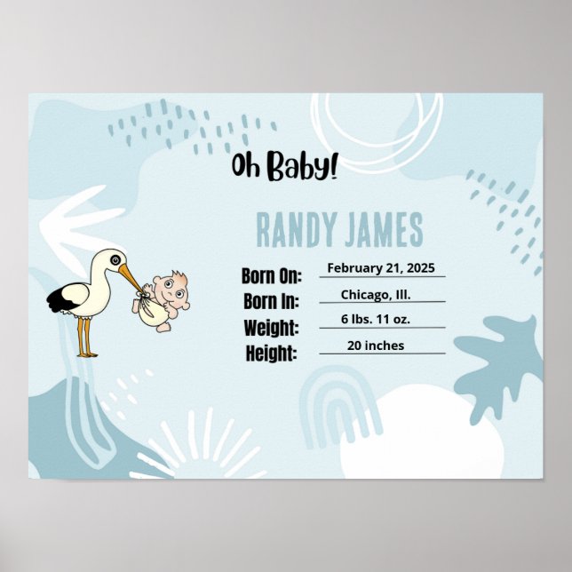 Baby Birth Stats Kinderzimmer Wall Art Poster (Vorne)