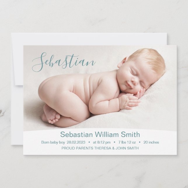 Baby Birth Stats Photo Announcement Card Ankündigung (Vorderseite)