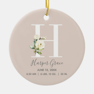 Baby Birth Stats Record Blush Foto Monogram H Keramik Ornament
