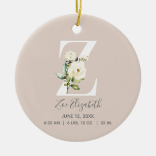 Baby Birth Stats Record Blush Foto Monogram Z Keramik Ornament