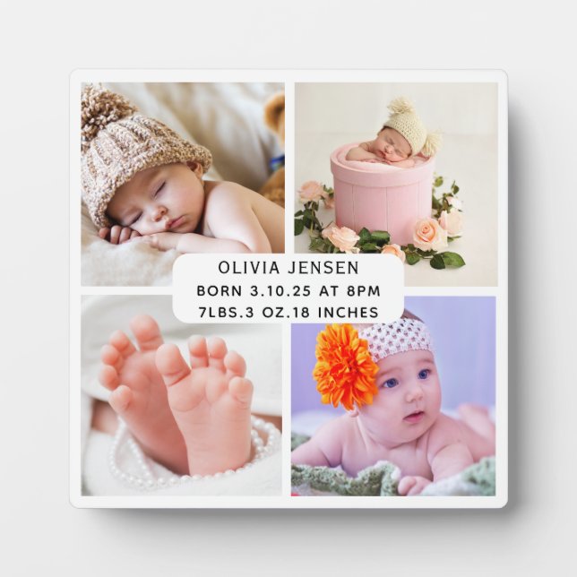 Baby Birth Stats Vier Fotomaterial Fotoplatte (Vorderseite)