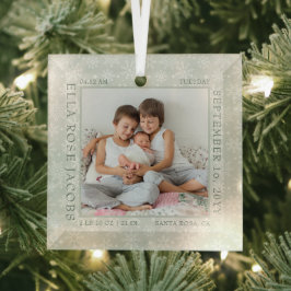 Baby Birth Stats White Snowflake Foto Frame Green Ornament Aus Glas