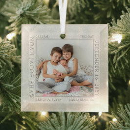 Baby Birth Stats White Snowflake Foto Frame Ornament Aus Glas